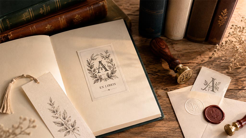 Inicial adornada personalizada inspirada en letras capitulares clásicas para ex libris y papelería